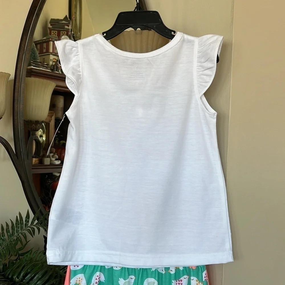 Brand New Carter’s 3-Piece Lovebirds Hearts Pajama Set White Top Pants & Shorts
